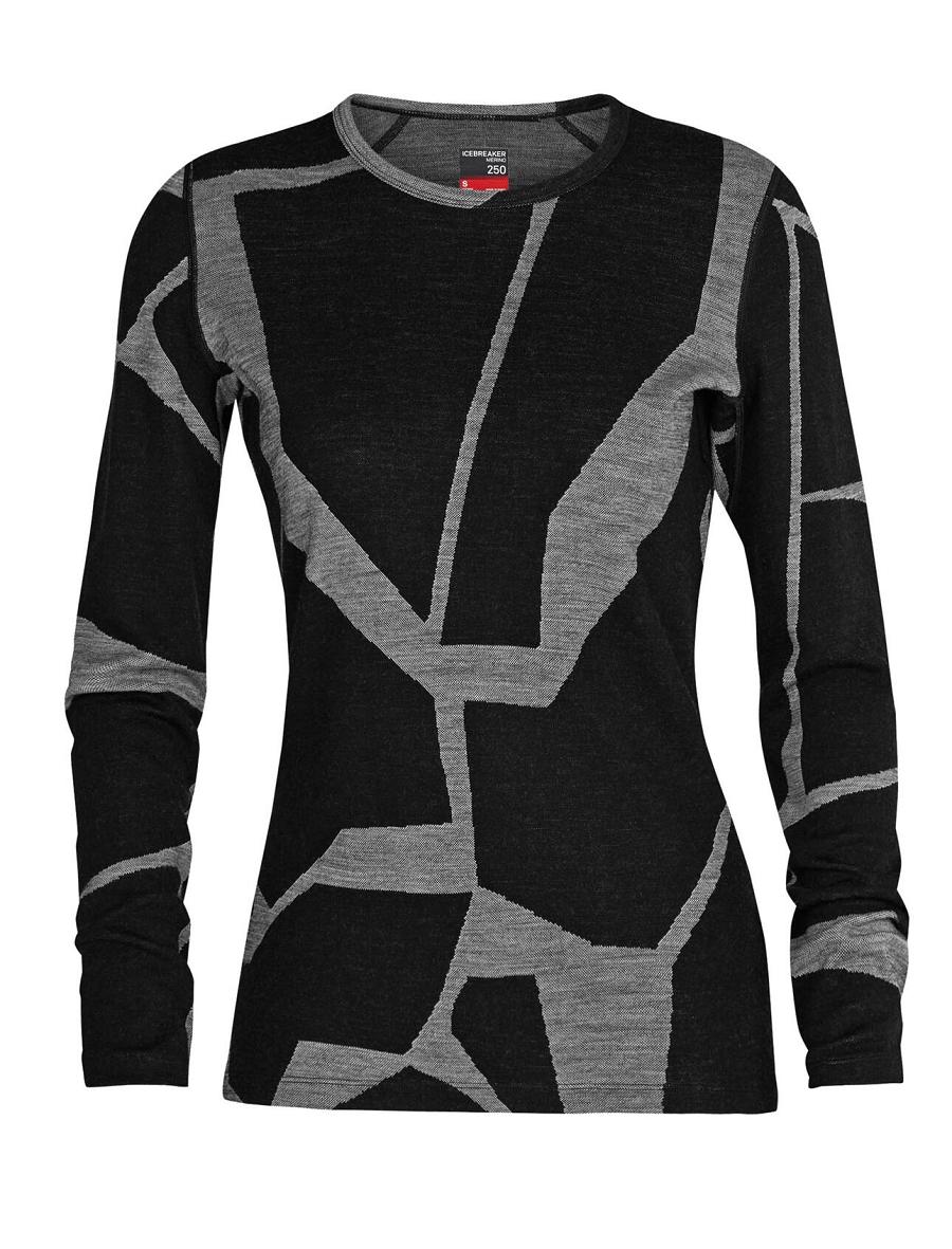 Icebreaker Merino 250 Vertex Long Sleeve Crewe Thermal Top Fractured Landscapes Női Base Layers Fekete | HU 1874NWYB